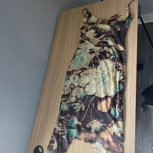 Roberto Cavalier Class Brown Blue 90s Floral Dress